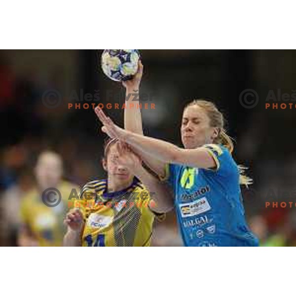 action during Women\'s EHF Champions League match between Krim Mercator (SLO) and Vistal Gdynia (POL) in Kodeljevo Hall, Ljubljana on November 4, 2017
