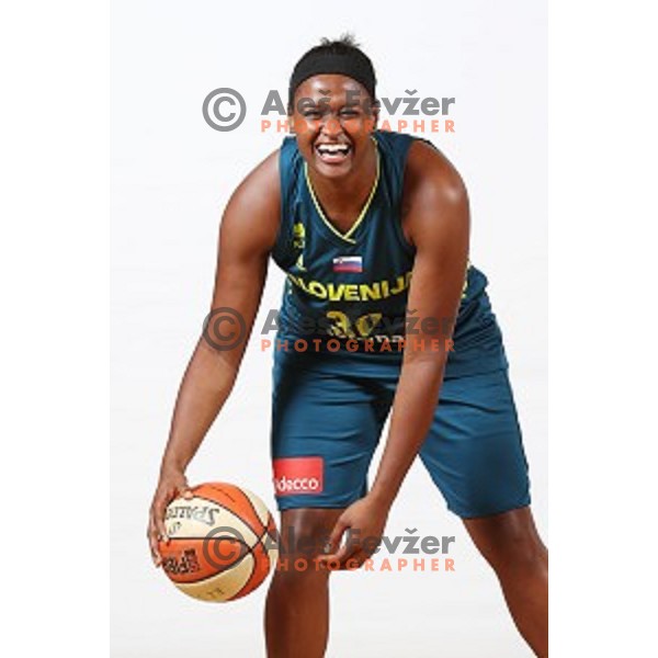 Shante Marie Evans of Slovenia Women\'s basketball team during photo shooting in hotel Thermana, Lasko, Slovenia on November 7, 2017