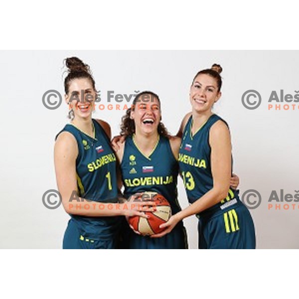 Eva Lisec, Tina Jakovina and Tina Trebec of Slovenia Women\'s basketball team during photo shooting in hotel Thermana, Lasko, Slovenia on November 7, 2017
