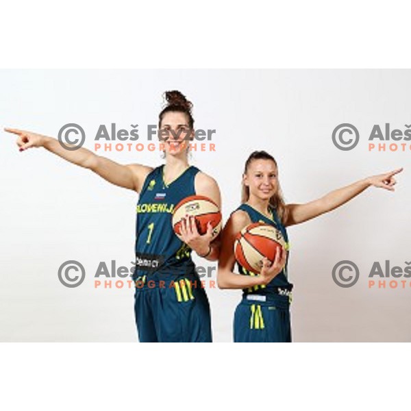 Eva Lisec and Rebeka Abramovic of Slovenia Women\'s basketball team during photo shooting in hotel Thermana, Lasko, Slovenia on November 7, 2017