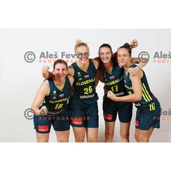 Aleksandra Kroselj, Larisa Ocvirk, Marusa Senicar and Zala Friskovec of Slovenia Women\'s basketball team during photo shooting in hotel Thermana, Lasko, Slovenia on November 7, 2017