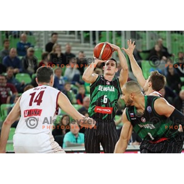 of Petrol Olimpija in action during FIBA Champions League basketball match between Petrol Olimpija and Umana Reyer Venezia in Stozice Hall, Ljubljana on November 7, 2017
