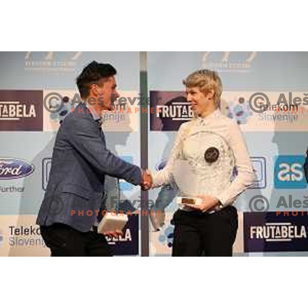 Primoz Roglic and Monika Hrastnik at Evening of Cycling Stars with awards for best Slovenian cyclists in 2017 season at Ljubljana Castle, Slovenia on November 9, 2017