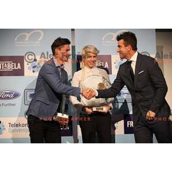 Primoz Roglic and Monika Hrastnik at Evening of Cycling Stars with awards for best Slovenian cyclists in 2017 season at Ljubljana Castle, Slovenia on November 9, 2017
