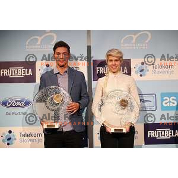 Primoz Roglic and Monika Hrastnik at Evening of Cycling Stars with awards for best Slovenian cyclists in 2017 season at Ljubljana Castle, Slovenia on November 9, 2017