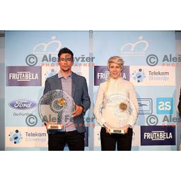 Primoz Roglic and Monika Hrastnik at Evening of Cycling Stars with awards for best Slovenian cyclists in 2017 season at Ljubljana Castle, Slovenia on November 9, 2017