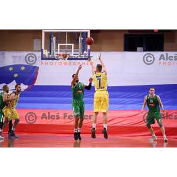 Dino Muric of Sencur GGD in action during Nova KBM league basketball match between Sencur GGD and Petrol Olimpija in Sencur Sports Hall, Slovenia on November 10, 2017