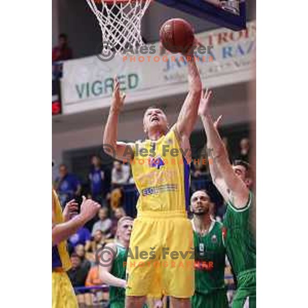 Dino Muric of Sencur GGD in action during Nova KBM league basketball match between Sencur GGD and Petrol Olimpija in Sencur Sports Hall, Slovenia on November 10, 2017