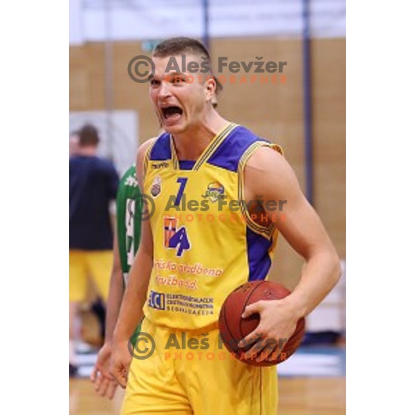 Dino Muric of Sencur GGD celebrates victory at during Nova KBM league basketball match between Sencur GGD and Petrol Olimpija in Sencur Sports Hall, Slovenia on November 10, 2017