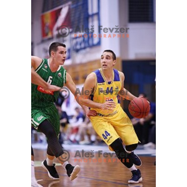 Miljan Pavkovic of Sencur GGD in action during Nova KBM league basketball match between Sencur GGD and Petrol Olimpija in Sencur Sports Hall, Slovenia on November 10, 2017