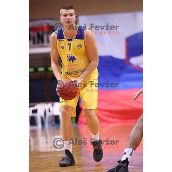 Dino Muric in action during Nova KBM league basketball match between Sencur GGD and Petrol Olimpija in Sencur Sports Hall, Slovenia on November 10, 2017