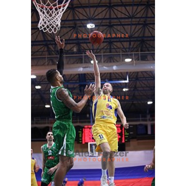 Nejc Martincic of Sencur GGD in action during Nova KBM league basketball match between Sencur GGD and Petrol Olimpija in Sencur Sports Hall, Slovenia on November 10, 2017