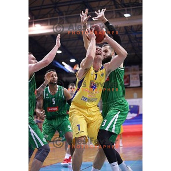 Dino Muric of Sencur GGD in action during Nova KBM league basketball match between Sencur GGD and Petrol Olimpija in Sencur Sports Hall, Slovenia on November 10, 2017