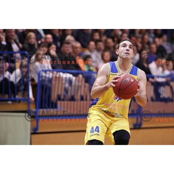 Miljan Pavkovic of Sencur GGD in action during Nova KBM league basketball match between Sencur GGD and Petrol Olimpija in Sencur Sports Hall, Slovenia on November 10, 2017