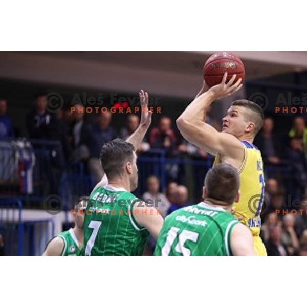 Dino Muric of Sencur GGD in action during Nova KBM league basketball match between Sencur GGD and Petrol Olimpija in Sencur Sports Hall, Slovenia on November 10, 2017