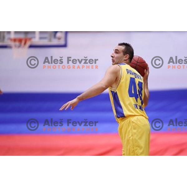 Miljan Pavkovic of Sencur GGD in action during Nova KBM league basketball match between Sencur GGD and Petrol Olimpija in Sencur Sports Hall, Slovenia on November 10, 2017