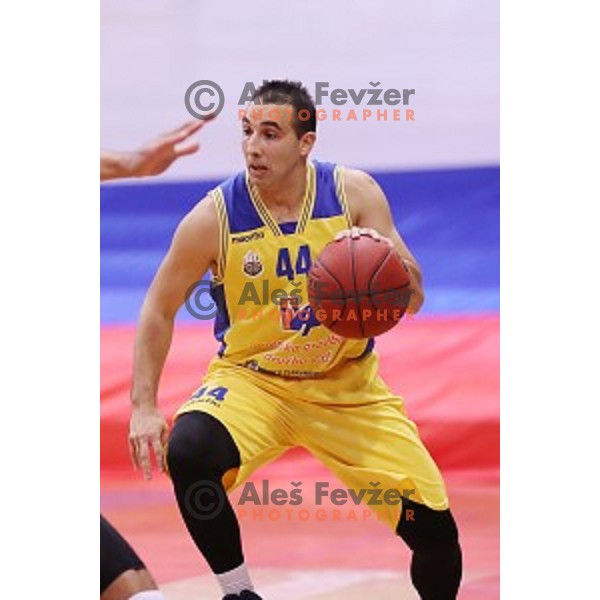 Miljan Pavkovic of Sencur GGD in action during Nova KBM league basketball match between Sencur GGD and Petrol Olimpija in Sencur Sports Hall, Slovenia on November 10, 2017