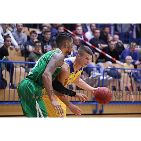 Dino Muric of Sencur GGD in action during Nova KBM league basketball match between Sencur GGD and Petrol Olimpija in Sencur Sports Hall, Slovenia on November 10, 2017