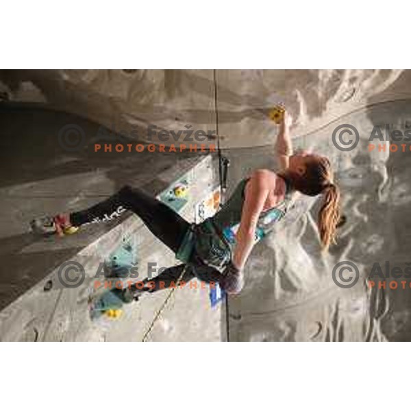 Vita Lukan (SLO) climbs at IFSC Climbing World Cup Final in Zlato Polje Hall, Kranj, Slovenia on November 12, 2017