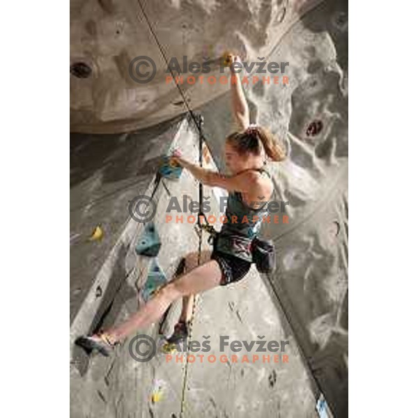 Janja Garnbret (SLO), winner of IFSC Climbing World Cup Ladies Final and Overall World Cup for 2017 season in Zlato Polje Hall, Kranj, Slovenia on November 12, 2017