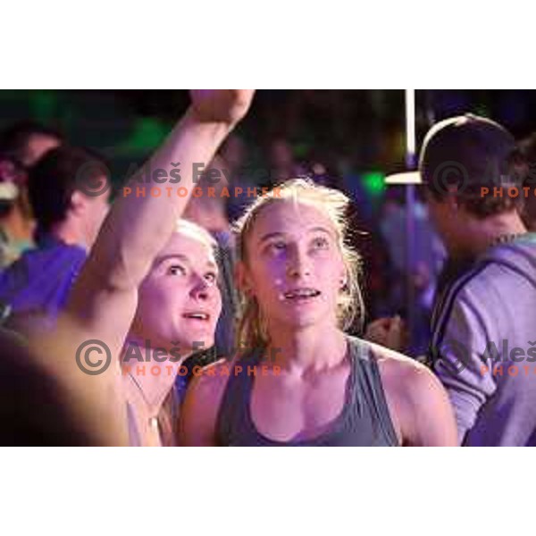 Anak Verhoeven (BEL) and Janja Garnbret (SLO), winner of IFSC Climbing World Cup Ladies Final and Overall World Cup for 2017 season in Zlato Polje Hall, Kranj, Slovenia on November 12, 2017