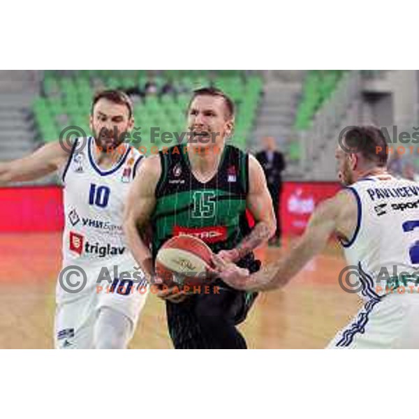 Gregor Hrovat of Petrol Olimpija in action during ABA league basketball match between Petrol Olimpija and MZT Skopje Aerodrom in SRC Stozice, Ljubljana on November 12, 2017