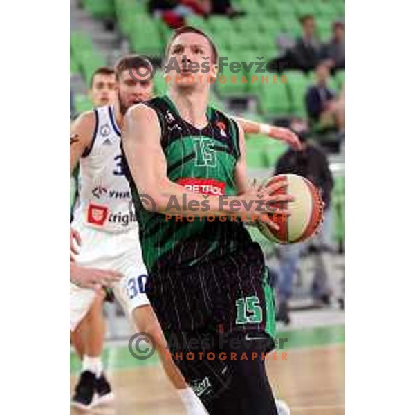 Gregor Hrovat of Petrol Olimpija in action during ABA league basketball match between Petrol Olimpija and MZT Skopje Aerodrom in SRC Stozice, Ljubljana on November 12, 2017