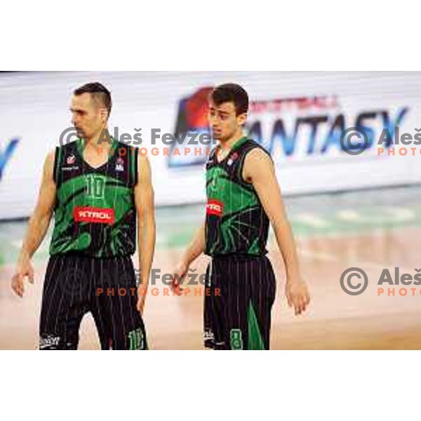 Domen Lorbek and Roko Badzim of Petrol Olimpija in action during ABA league basketball match between Petrol Olimpija and MZT Skopje Aerodrom in SRC Stozice, Ljubljana on November 12, 2017