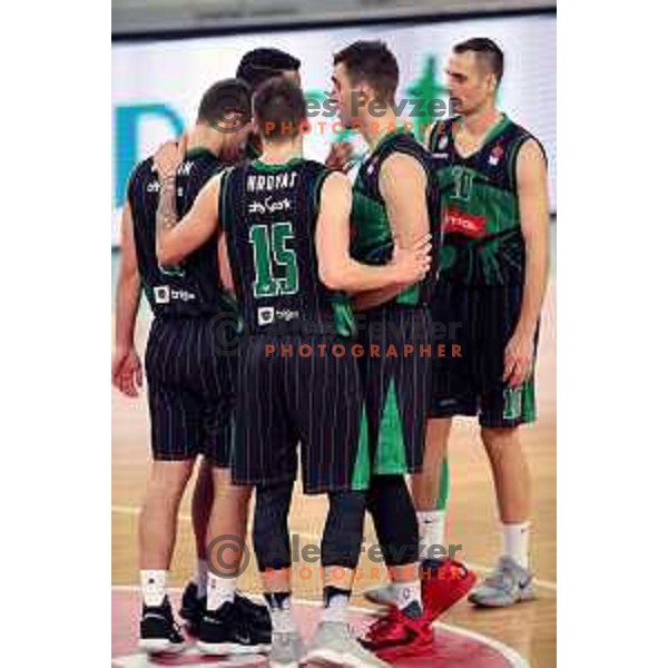 of Petrol Olimpija in action during ABA league basketball match between Petrol Olimpija and MZT Skopje Aerodrom in SRC Stozice, Ljubljana on November 12, 2017