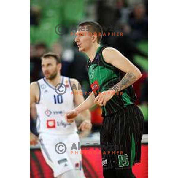 Gregor Hrovat of Petrol Olimpija in action during ABA league basketball match between Petrol Olimpija and MZT Skopje Aerodrom in SRC Stozice, Ljubljana on November 12, 2017