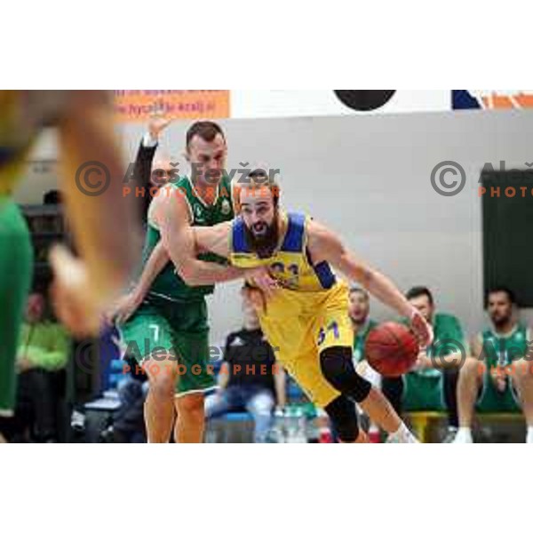 Milojko Vasilic and Haris Cucovic in action during Nova KBM league basketball match between Hopsi Polzela and Ilirija in Polzela Sports Hall, Slovenia on November 11, 2017