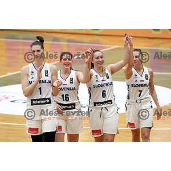 Eva Lisec, Aleksandra Kroselj, Annmaria Prezelj and Rebeka Abramovic during FIBA Women\'s EuroBasket 2019 Qualifiers match between Slovenia and Finland in Celje, Slovenia on November 15, 2017