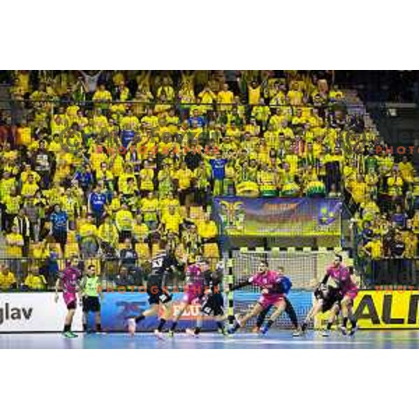 Kristian Beciri and Borut Mackovsek of Celje in action during EHF Champions League 2017/18 handball match between Celje PL and Kiel, played in Arena Zlatorog, Celje, Slovenia on November 19, 2017
