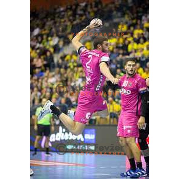 Branko Vujovic of Celje in action during EHF Champions League 2017/18 handball match between Celje PL and Kiel, played in Arena Zlatorog, Celje, Slovenia on November 19, 2017