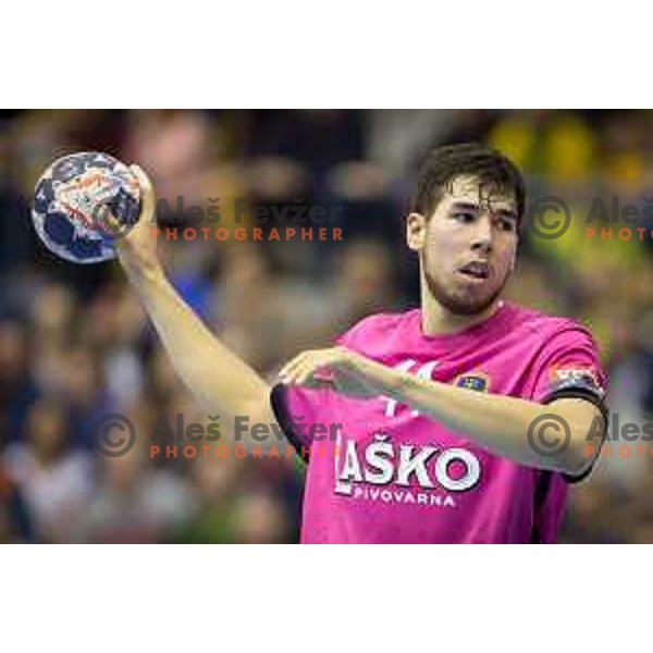 Daniel Dujshebaev Dobichevaeva of Celje in action during EHF Champions League 2017/18 handball match between Celje PL and Kiel, played in Arena Zlatorog, Celje, Slovenia on November 19, 2017