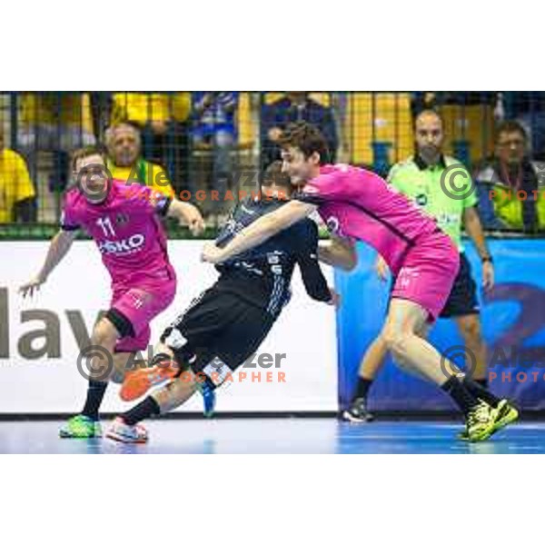 Matic Groselj of Celje in action during EHF Champions League 2017/18 handball match between Celje PL and Kiel, played in Arena Zlatorog, Celje, Slovenia on November 19, 2017