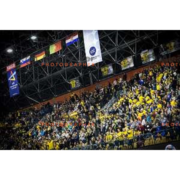 Fans of Celje during EHF Champions League 2017/18 handball match between Celje PL and Kiel, played in Arena Zlatorog, Celje, Slovenia on November 19, 2017