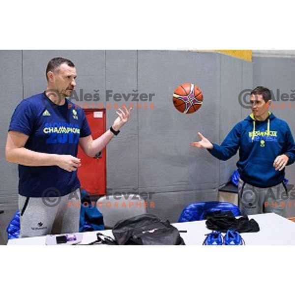 Rado Trifunovic, Jaka Lakovic in action during training of the Slovenian national basketball team in Arena Stozice, Ljubljana, Slovenia on November 20, 2017