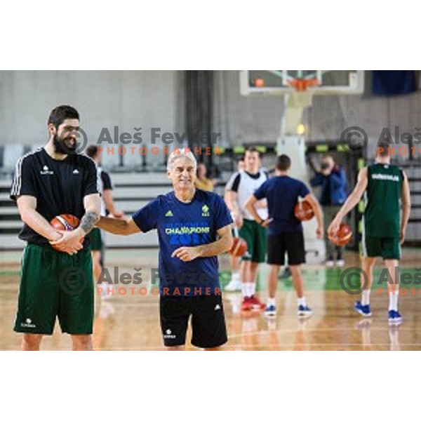 Ziga Dimec, Miljan Grbovic in action during training of the Slovenian national basketball team in Arena Stozice, Ljubljana, Slovenia on November 20, 2017