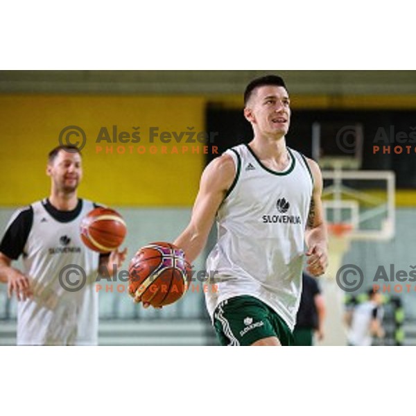 Matic Rebec in action during training of the Slovenian national basketball team in Arena Stozice, Ljubljana, Slovenia on November 20, 2017