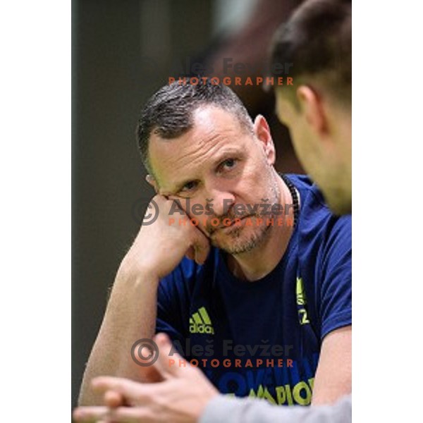 Rado Trifunovic, Gasper Vidmar in action during training of the Slovenian national basketball team in Arena Stozice, Ljubljana, Slovenia on November 20, 2017