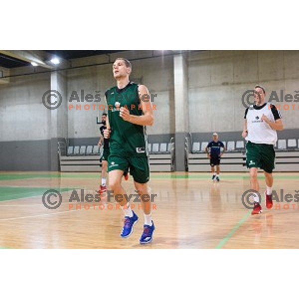 Jaka Blazic, Miha Lapornik in action during training of the Slovenian national basketball team in Arena Stozice, Ljubljana, Slovenia on November 20, 2017