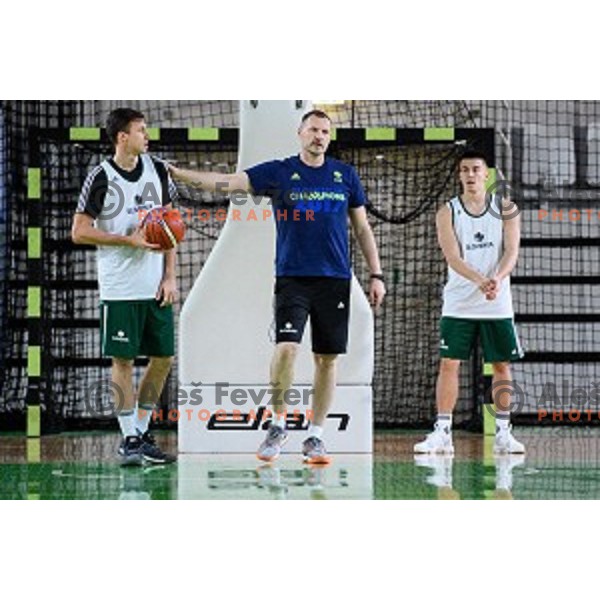 Blaz Makhovic, Rado Trifunovic, Matic Rebec in action during training of the Slovenian national basketball team in Arena Stozice, Ljubljana, Slovenia on November 20, 2017