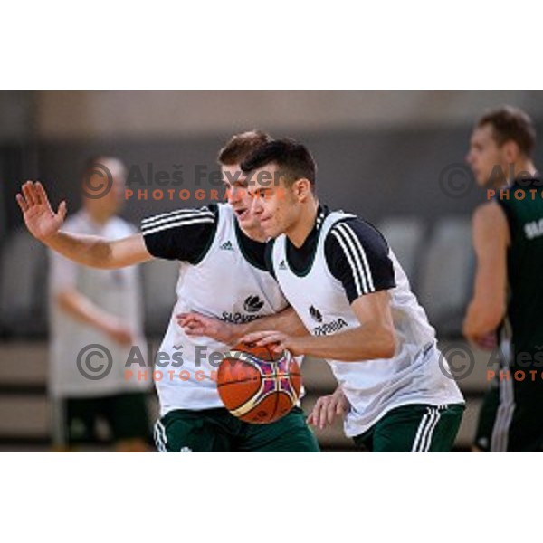Luka Rupnik, Zan Mark Sisko in action during training of the Slovenian national basketball team in Arena Stozice, Ljubljana, Slovenia on November 20, 2017
