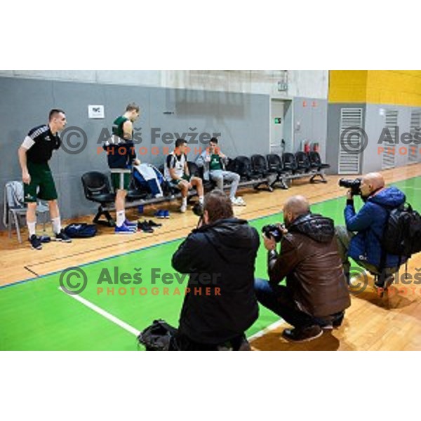 Klemen Prepelic, Jaka Blazic in action during training of the Slovenian national basketball team in Arena Stozice, Ljubljana, Slovenia on November 20, 2017