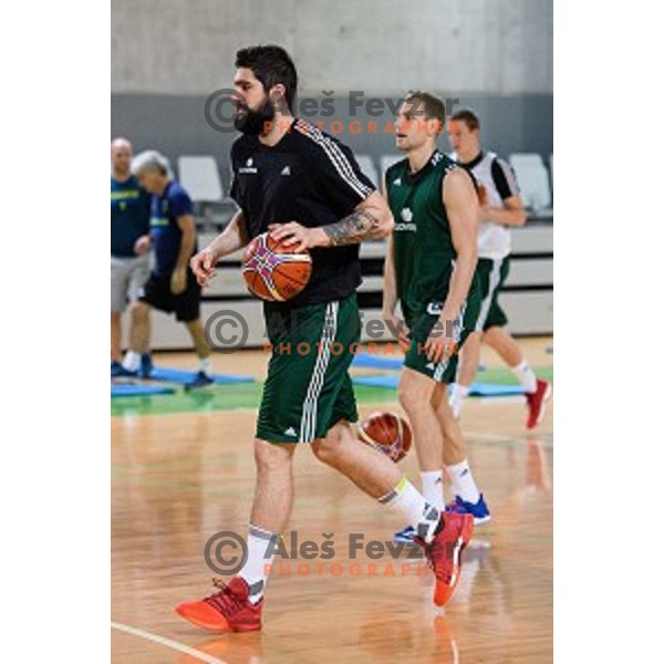 Ziga Dimec in action during training of the Slovenian national basketball team in Arena Stozice, Ljubljana, Slovenia on November 20, 2017