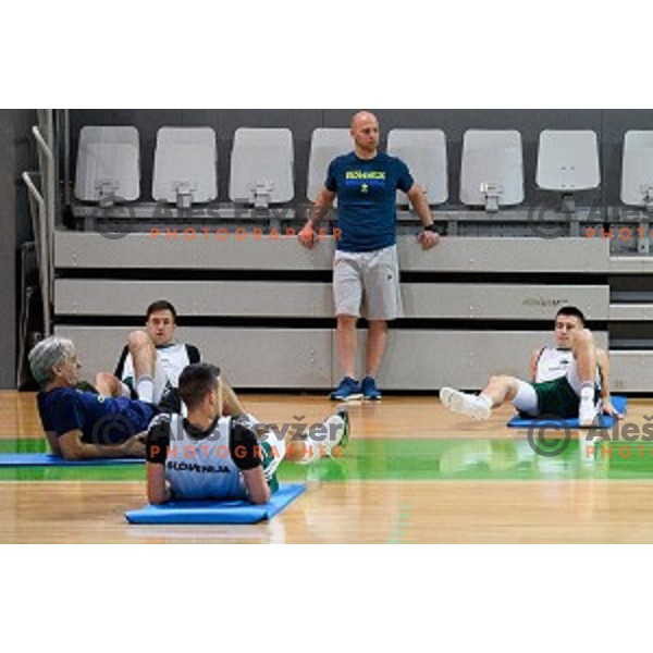 Blaz Makhovic, Ziga Dimec in action during training of the Slovenian national basketball team in Arena Stozice, Ljubljana, Slovenia on November 20, 2017