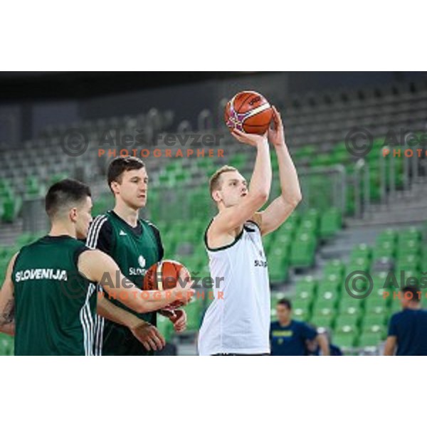 Blaz Makhovec, Jaka Blazic in action during training of the Slovenian national basketball team in Arena Stozice, Ljubljana, Slovenia on November 21, 2017