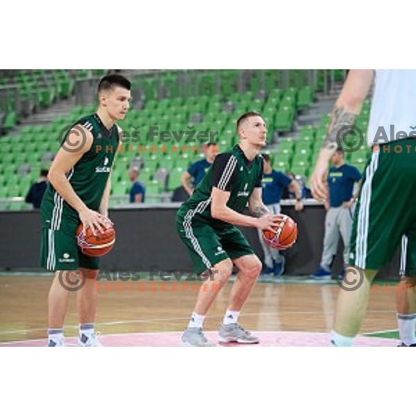 Matic Rebec, Gregor Hrovat in action during training of the Slovenian national basketball team in Arena Stozice, Ljubljana, Slovenia on November 21, 2017
