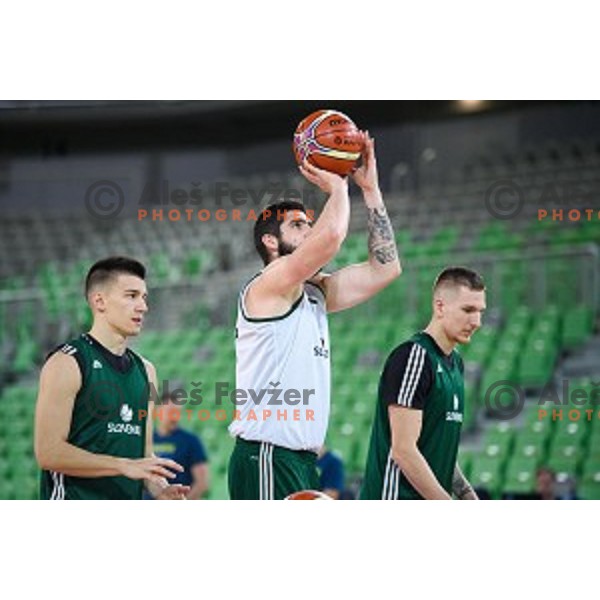 Matic Rebec, Ziga Dimec in action during training of the Slovenian national basketball team in Arena Stozice, Ljubljana, Slovenia on November 21, 2017